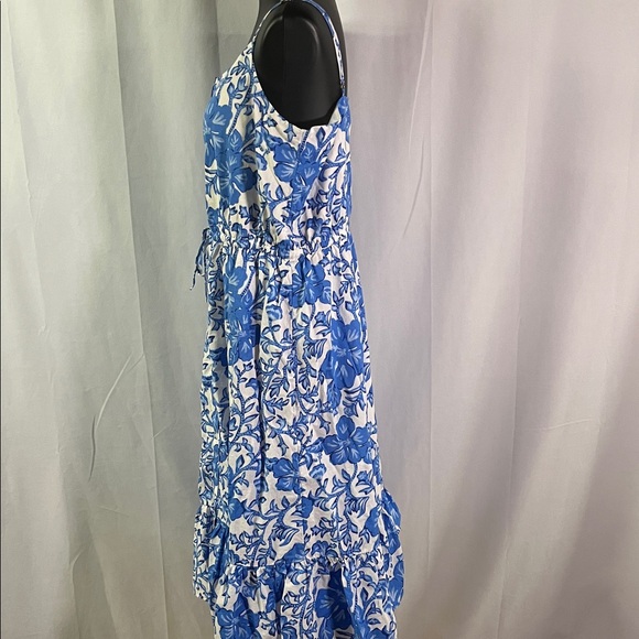 Vineyard Vines Tide Blue Floral Print Sleeveless Ruffle Hem Midi Dress - Picture 3 of 16